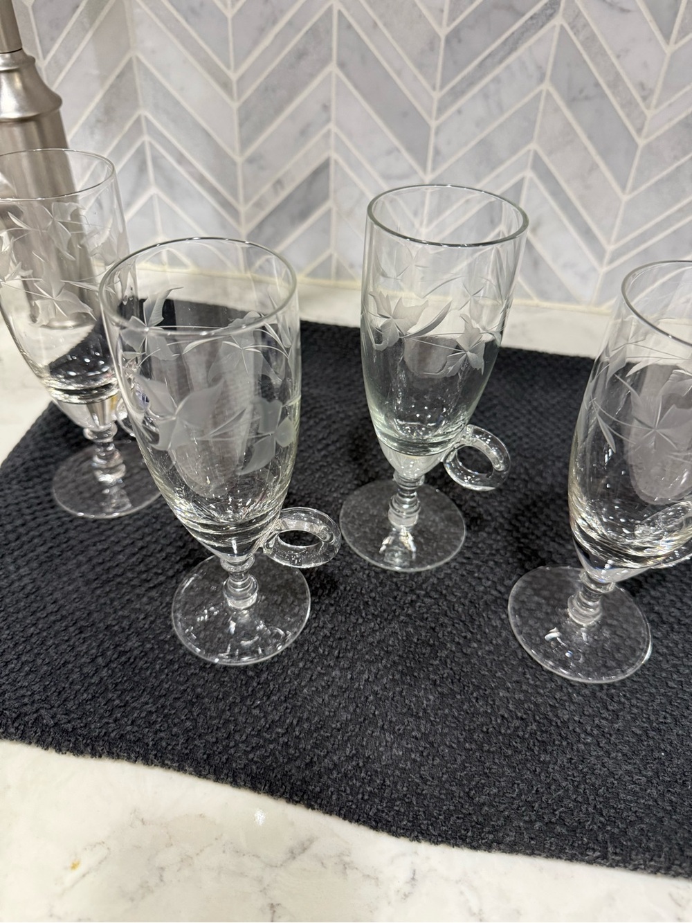 Clear Etched Glass Irish Coffee Mugs with Loop Handles - Set of 4
